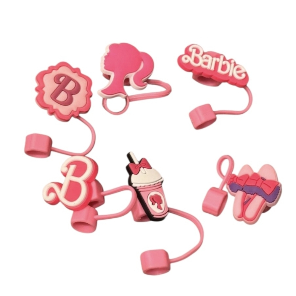 Straw Cover, 6Pcs Hot Pink Cup Accessories Straw Toppers Silicone Topper Cover